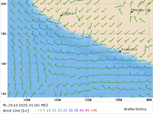 Windstärke (kn) und -richtung Mi, 01 Uhr MEZ