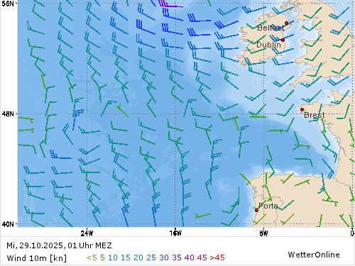 Windstärke (kn) und -richtung Mi, 01 Uhr MEZ