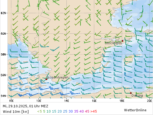 Windstärke (kn) und -richtung Mi, 01 Uhr MEZ Windstärke (kn) und -richtung Mi, 01 Uhr MEZ