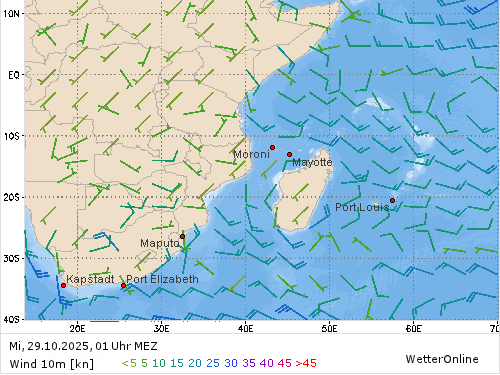Windstärke (kn) und -richtung Mi, 01 Uhr MEZ
