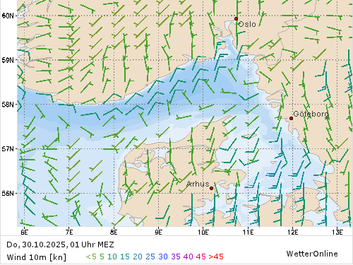 Windstärke (kn) und -richtung Do, 01 Uhr MEZ