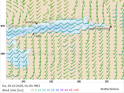 Windstärke (kn) und -richtung Do, 01 Uhr MEZ