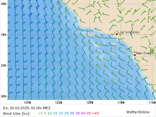 Windstärke (kn) und -richtung Do, 01 Uhr MEZ