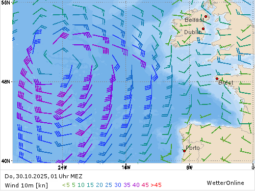 Windstärke (kn) und -richtung Do, 01 Uhr MEZ