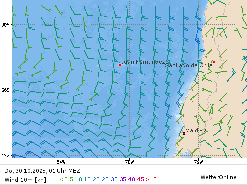 Windstärke (kn) und -richtung Do, 01 Uhr MEZ