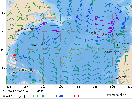 Windstärke (kn) und -richtung Do, 01 Uhr MEZ
