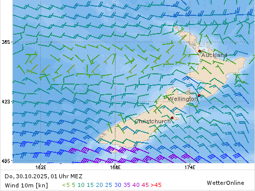Windstärke (kn) und -richtung Do, 01 Uhr MEZ