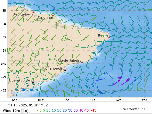 Windstärke (kn) und -richtung Fr, 01 Uhr MEZ
