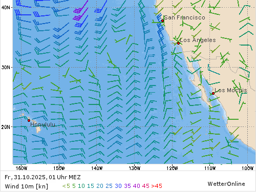 Windstärke (kn) und -richtung Fr, 01 Uhr MEZ