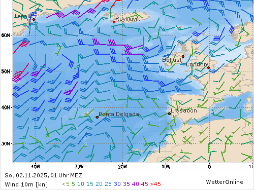 Windstärke (kn) und -richtung So, 01 Uhr MEZ