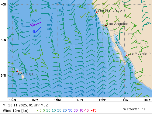 Windstärke (kn) und -richtung Mi, 01 Uhr MEZ