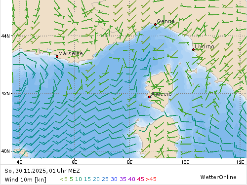 Windstärke (kn) und -richtung So, 01 Uhr MEZ