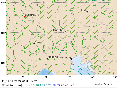 Windstärke (kn) und -richtung Fr, 01 Uhr MEZ