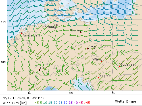 Windstärke (kn) und -richtung Fr, 01 Uhr MEZ