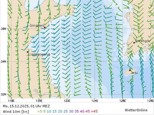 Windstärke (kn) und -richtung Mo, 01 Uhr MEZ