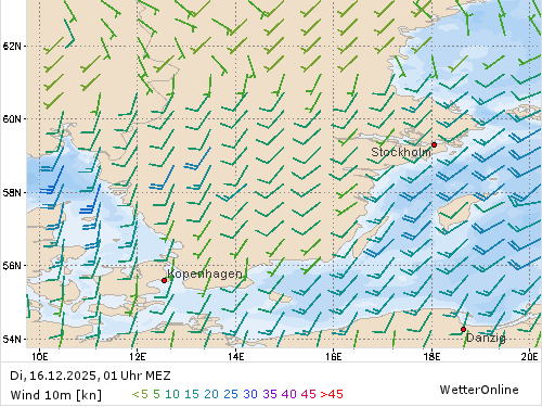 Windstärke (kn) und -richtung Di, 01 Uhr MEZ