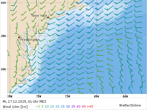Windstärke (kn) und -richtung Mi, 01 Uhr MEZ
