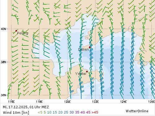 Windstärke (kn) und -richtung Mi, 01 Uhr MEZ