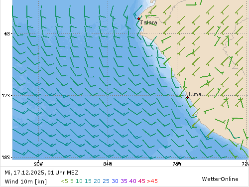 Windstärke (kn) und -richtung Mi, 01 Uhr MEZ