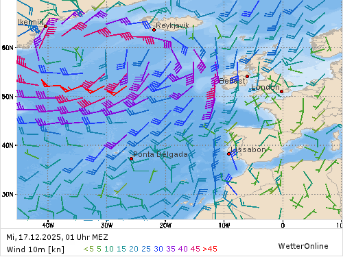 Windstärke (kn) und -richtung Mi, 01 Uhr MEZ