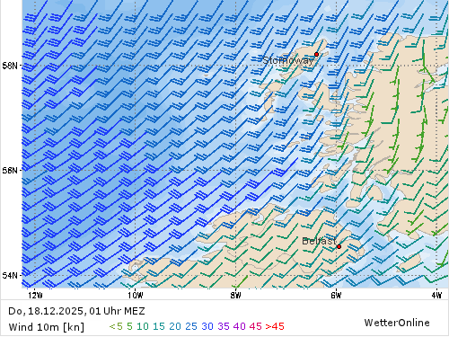 Windstärke (kn) und -richtung Do, 01 Uhr MEZ