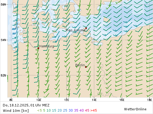 Windstärke (kn) und -richtung Do, 01 Uhr MEZ