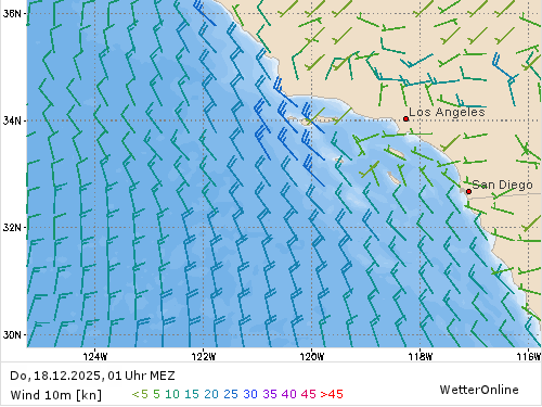 Windstärke (kn) und -richtung Do, 01 Uhr MEZ