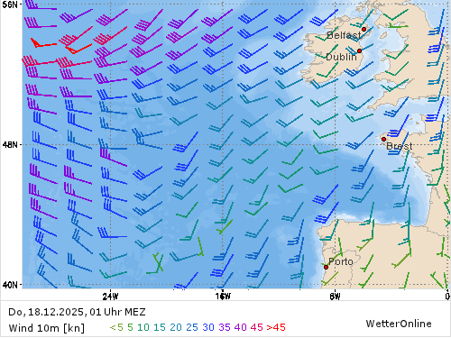 Windstärke (kn) und -richtung Do, 01 Uhr MEZ