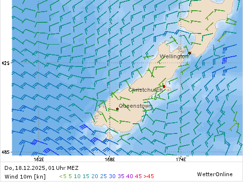 Windstärke (kn) und -richtung Do, 01 Uhr MEZ