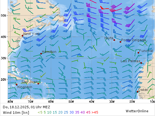 Windstärke (kn) und -richtung Do, 01 Uhr MEZ