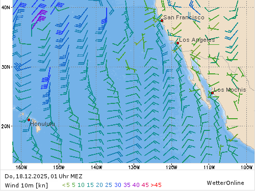 Windstärke (kn) und -richtung Do, 01 Uhr MEZ