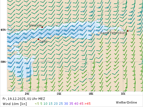 Windstärke (kn) und -richtung Fr, 01 Uhr MEZ