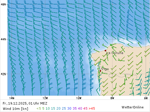 Windstärke (kn) und -richtung Fr, 01 Uhr MEZ