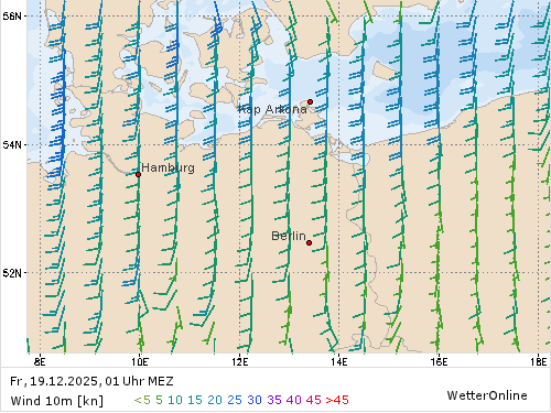 Windstärke (kn) und -richtung Fr, 01 Uhr MEZ