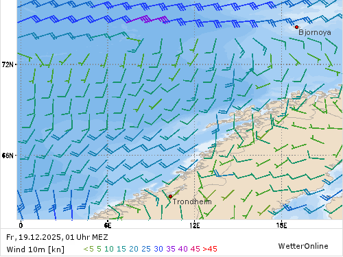 Windstärke (kn) und -richtung Fr, 01 Uhr MEZ