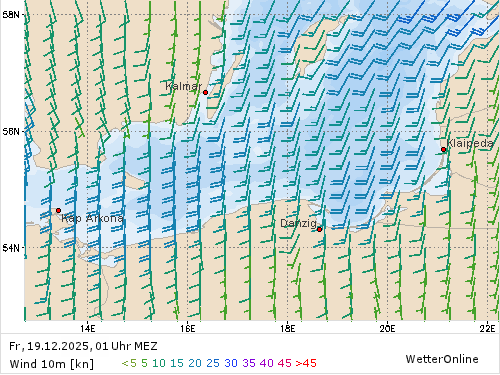 Windstärke (kn) und -richtung Fr, 01 Uhr MEZ