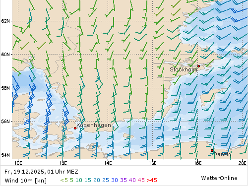 Windstärke (kn) und -richtung Fr, 01 Uhr MEZ