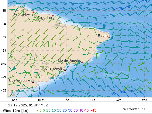 Windstärke (kn) und -richtung Fr, 01 Uhr MEZ