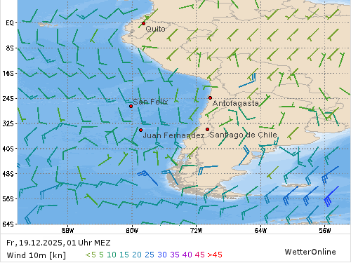 Windstärke (kn) und -richtung Fr, 01 Uhr MEZ