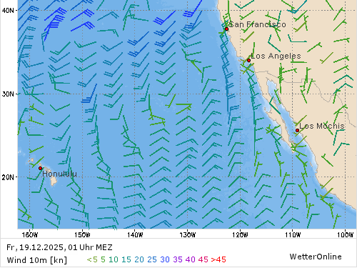 Windstärke (kn) und -richtung Fr, 01 Uhr MEZ