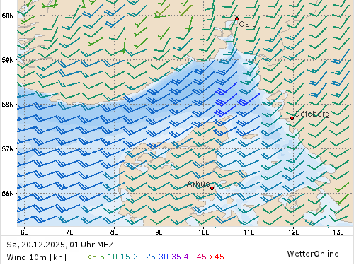 Windstärke (kn) und -richtung Sa, 01 Uhr MEZ