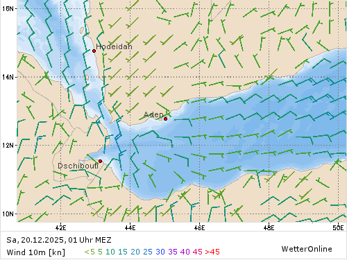 Windstärke (kn) und -richtung Sa, 01 Uhr MEZ