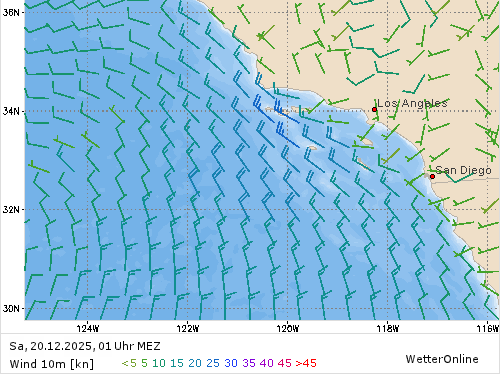 Windstärke (kn) und -richtung Sa, 01 Uhr MEZ