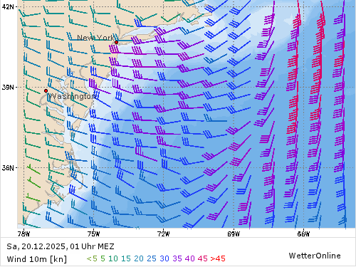 Windstärke (kn) und -richtung Sa, 01 Uhr MEZ
