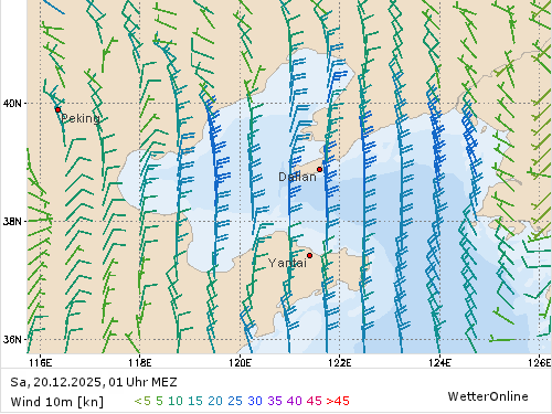 Windstärke (kn) und -richtung Sa, 01 Uhr MEZ