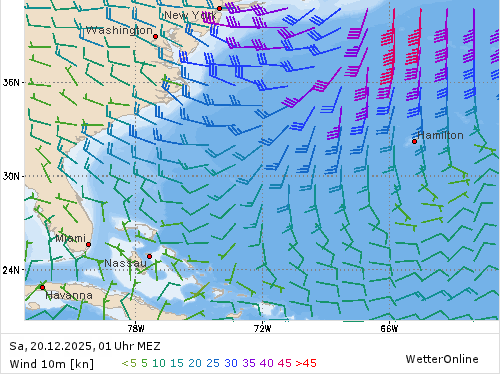 Windstärke (kn) und -richtung Sa, 01 Uhr MEZ