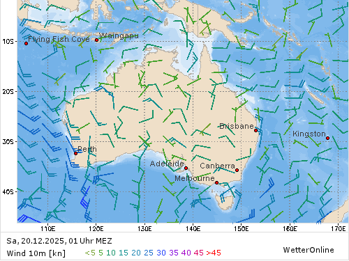 Windstärke (kn) und -richtung Sa, 01 Uhr MEZ