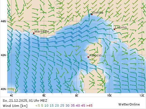 Windstärke (kn) und -richtung So, 01 Uhr MEZ