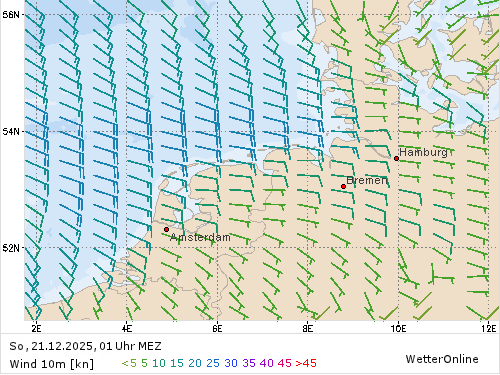 Windstärke (kn) und -richtung So, 01 Uhr MEZ