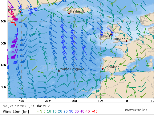 Windstärke (kn) und -richtung So, 01 Uhr MEZ